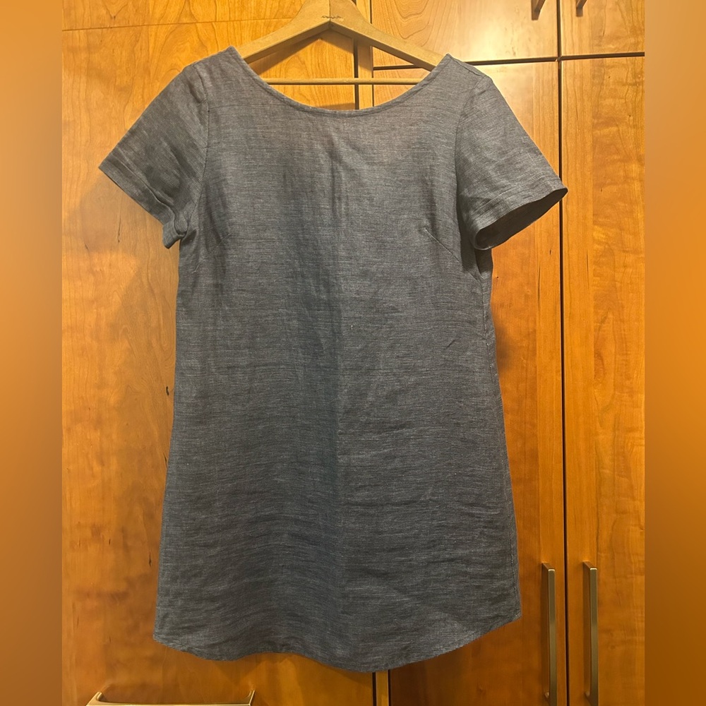 Zoe G Kocsis Linen Striped Navy Mini Dress Size Small
